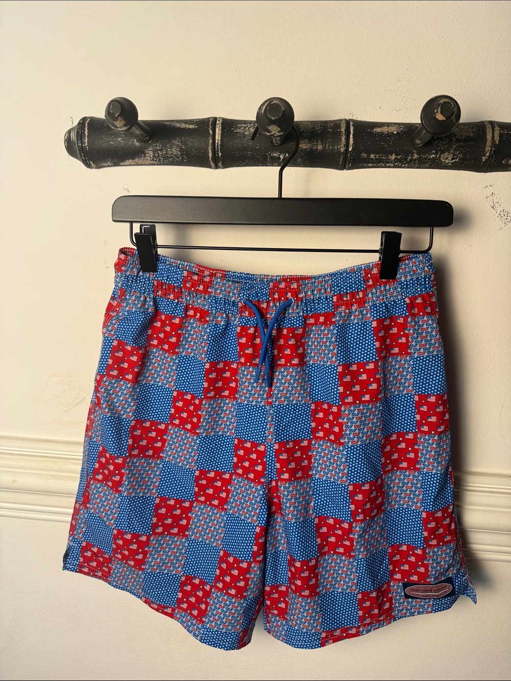Vineyard Vines Red & Blue Patchwork Swim Trunks